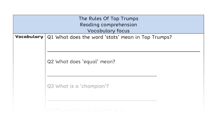Reading comprehension - vocabulary - The Rules Of Top Trumps