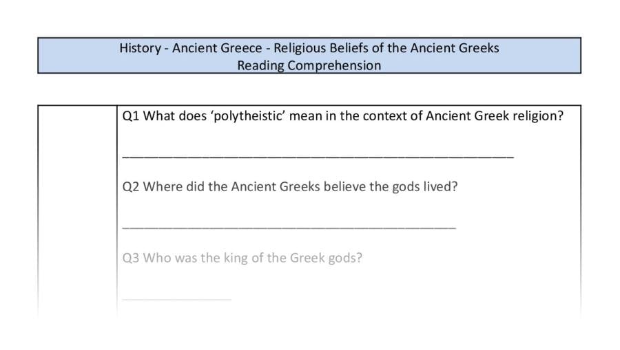 Reading Comprehension-Religious Beliefs of the Ancient Greeks-Retrieval Focus