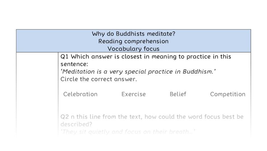 Reading comprehension - vocabulary - Why do Buddhists meditate