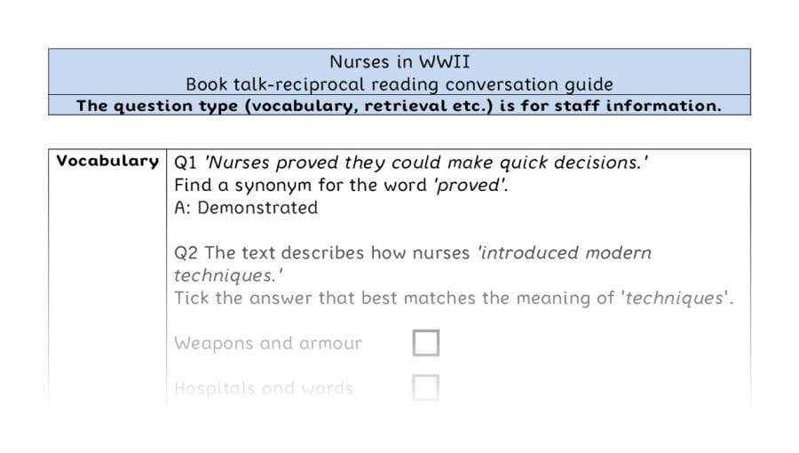 Reciprocal reading - VRSIPE - Nurses in WWII