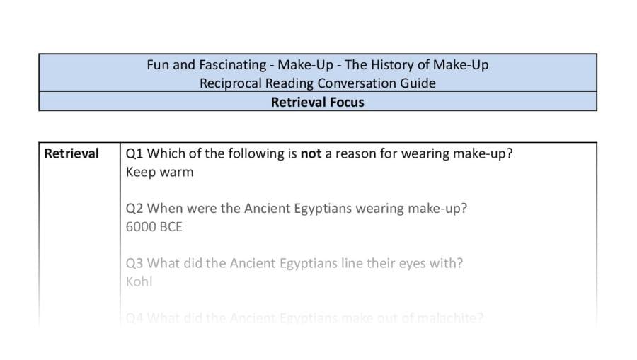Reciprocal Reading Conversation - The History of Make-Up - Highlight Series 2 - Retrieval Focus