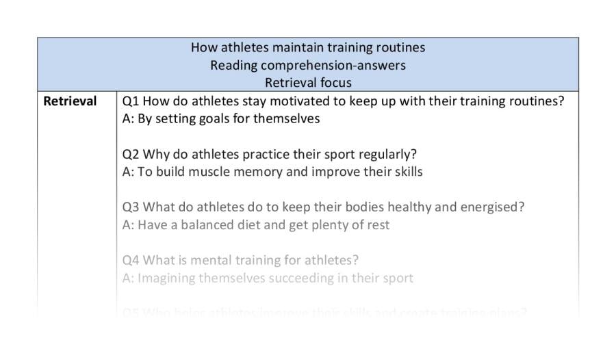 Reading comprehension - retrieval - How athletes maintain training routines