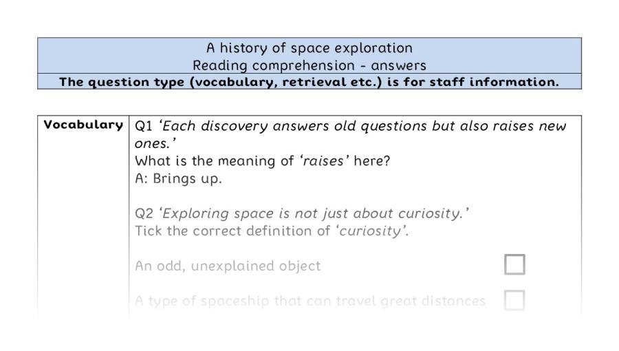 Reading comprehension - VRSIPE - A history of space exploration - answers