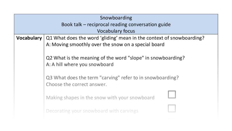Reciprocal reading-vocabulary-snowboarding