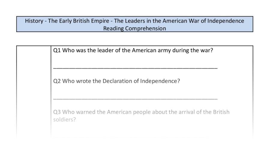Reading Comprehension - The Leaders in the American War of Independence - Retrieval