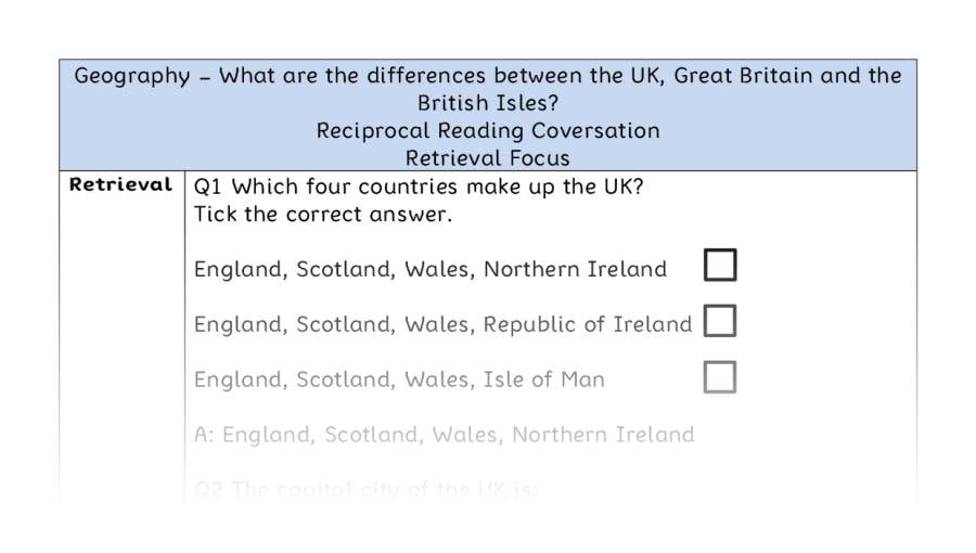 What are the differences between the UK, Great Britain and the British Isles - Reciprocal Reading Conversation - Retrieval Focus