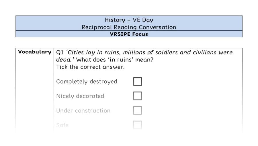 VE Day - Reciprocal Reading Conversation - VRSIPE Focus