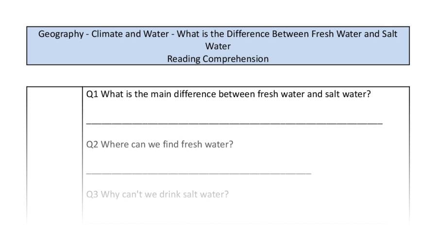 Reading comp - difference fresh and salt water - retrieval focus