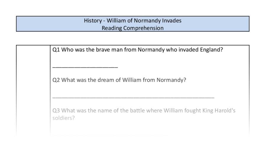 Reading Comprehension-William of Normandy Invades-retrieval Focus