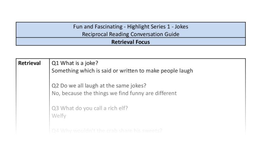 Reciprocal Reading Conversation - Jokes - Highlight Series 1 - Retrieval Focus