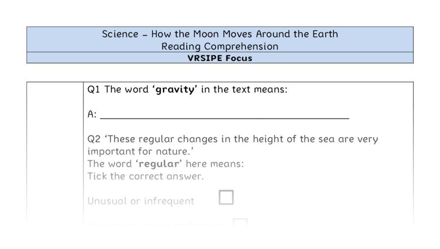 How the Moon Moves Around the Earth - Reading Comprehension - VRSIPE Focus