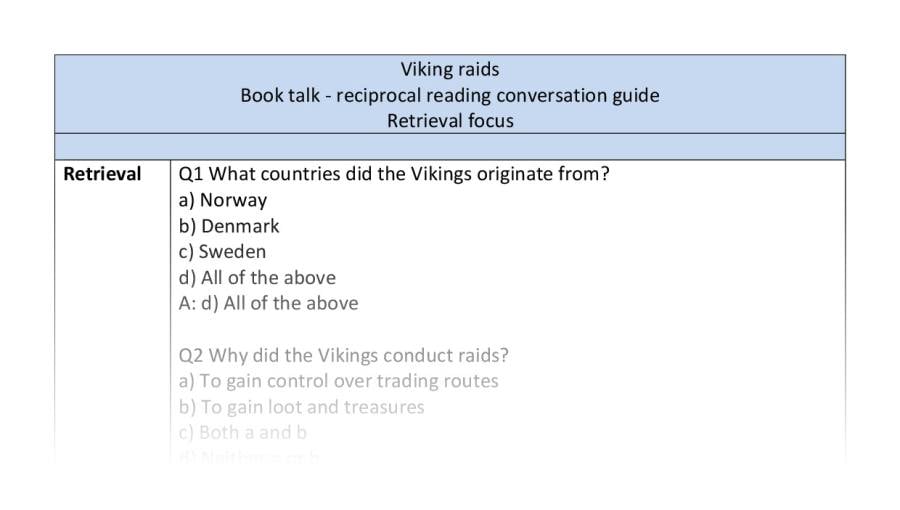 Reciprocal reading conversation - retrieval - Viking raids