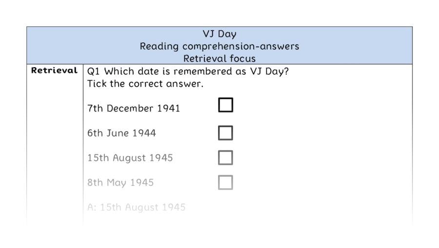 Reading comprehension - retrieval - VJ Day - answers