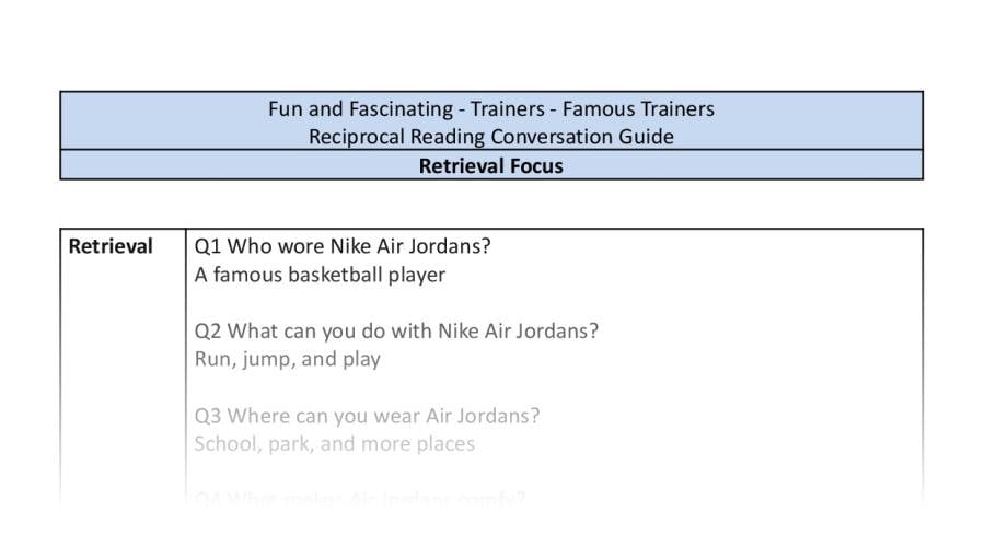 Reciprocal Reading Conversation - Famous Trainers - Retrieval Focus