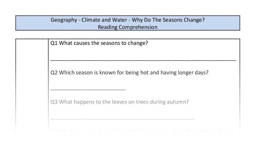 Reading comp - Why Do The Seasons Change - retrieval focus