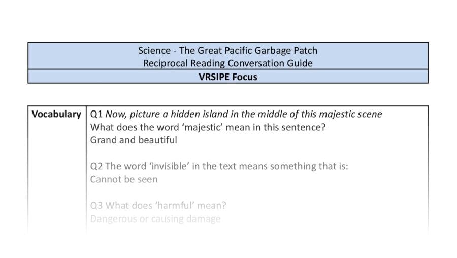 Reciprocal Reading Conversation - The Great Pacific Garbage Patch - VRSIPE Focus