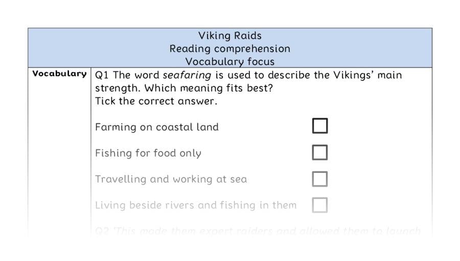 Reading comprehension - vocabulary - Viking Raids