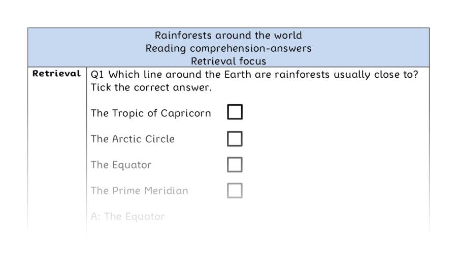 Reading comprehension - retrieval - Rainforests around the world - answers