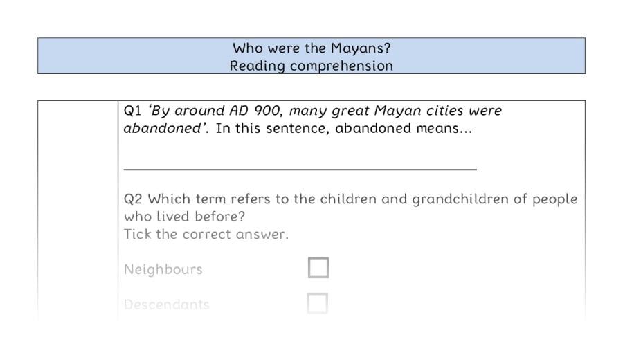Reading comprehension VRSIPE - Who were the Mayans