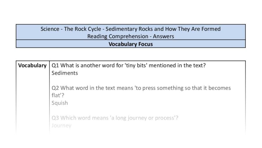 Reading Comprehension - Sedimentary Rocks and How They Are Formed - Vocabulary Focus