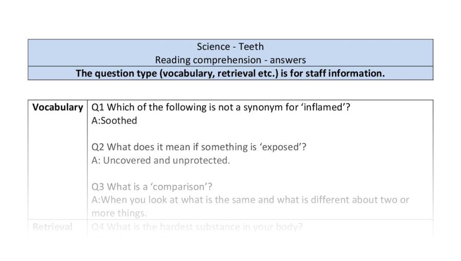 Reading comprehension-Teeth-VRSIPE-answers