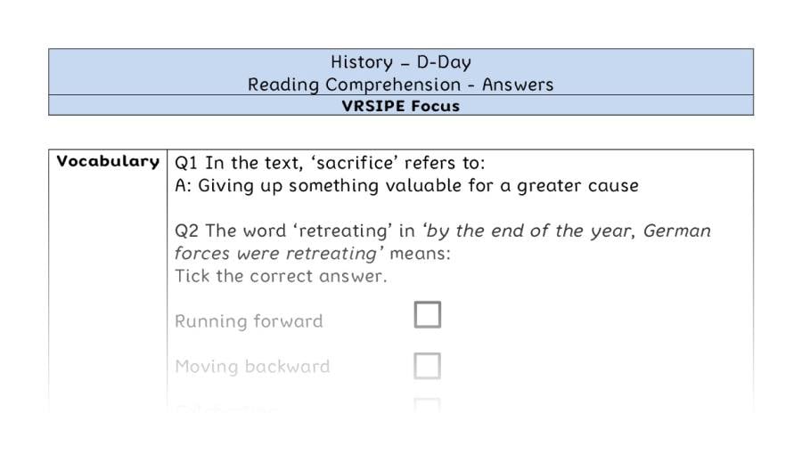 D-Day - Reading Comprehension Answers - VRSIPE Focus