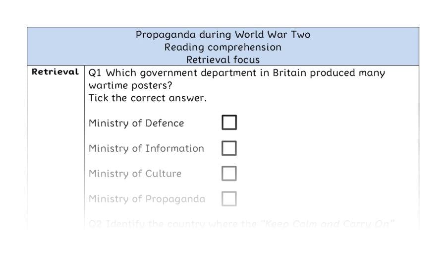 Reading comprehension - retrieval - Propaganda during World War Two