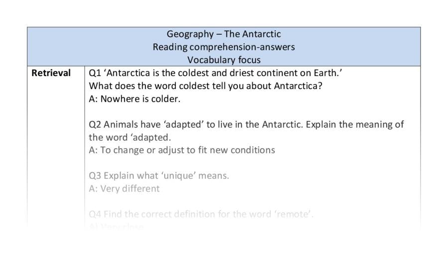 Reading comprehension - vocabulary - The Antarctic