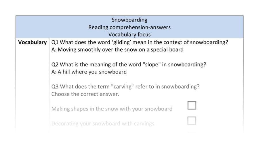 Reading comp-vocabulary-snowboarding - answers
