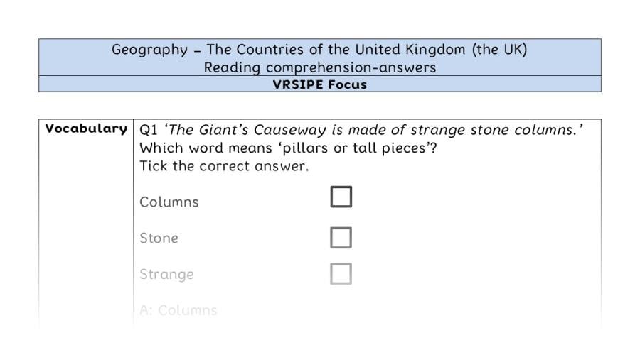 The Countries of the UK - Reading Comprehension Answers - VRSIPE Focus