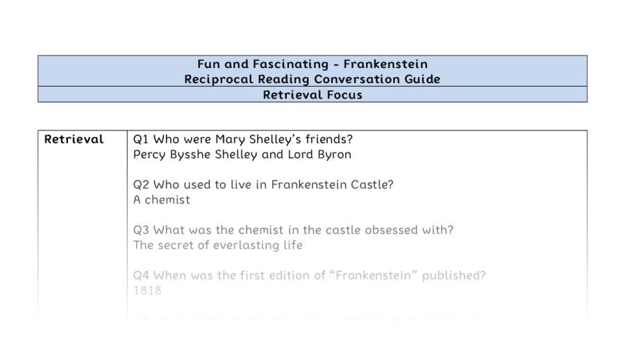 Reciprocal Reading Conversation - Frankenstein - Highlight Series 2 - Retrieval Focus