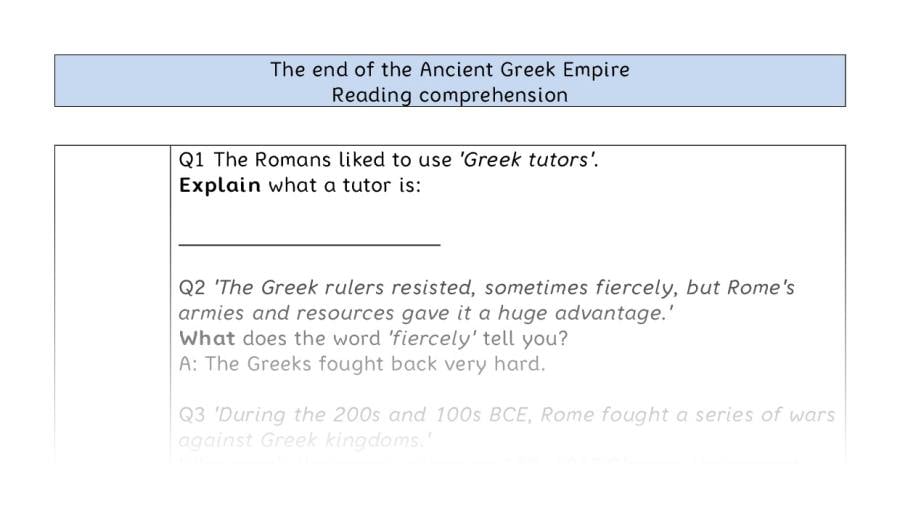 Reading comprehension - VRSIPE - The end of the Ancient Greek Empire
