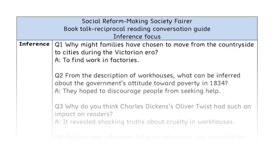 Reciprocal reading - inference - Social Reform-Making Society Fairer