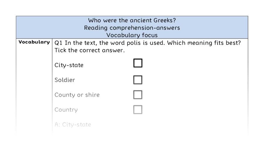 Reading comprehension - vocabulary - Who were the ancient Greeks - answers