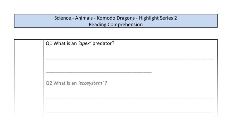 Reading Comprehension - Komodo Dragon - Vocabulary Focus