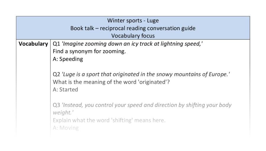 Reciprocal reading - vocabulary - Luge