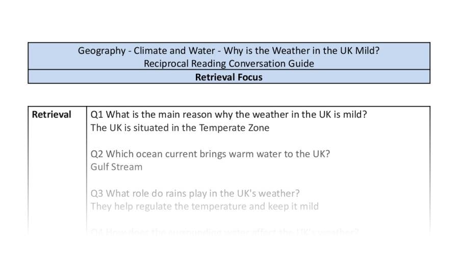 Reciprocal Reading Conversation - Why is the Weather in the UK Mild - Retrieval Focus