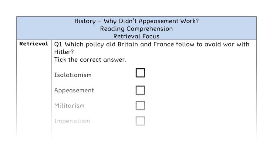 Why Didnt Appeasement Work - Reading Comprehension - Retrieval Focus