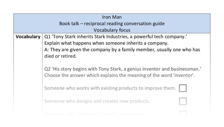 Reciprocal reading - vocabulary - Iron Man