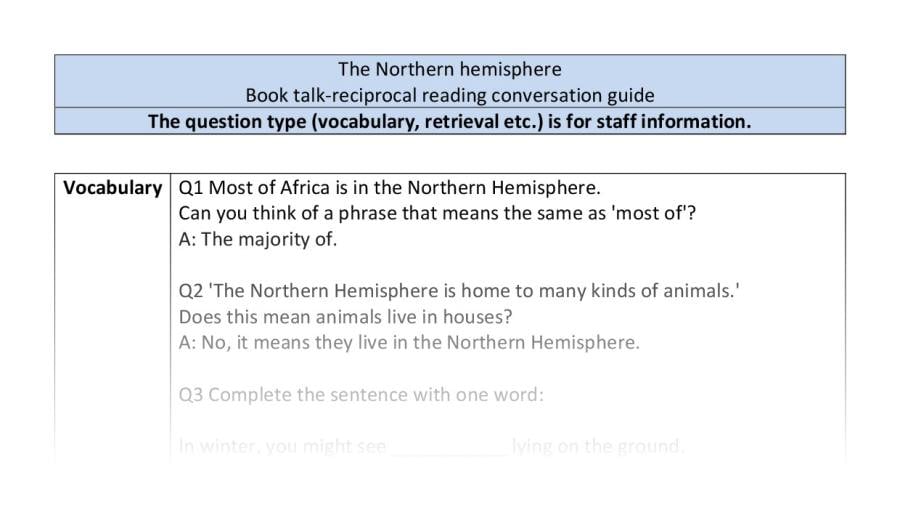 Reciprocal reading-VRSIPE-The Northern hemisphere