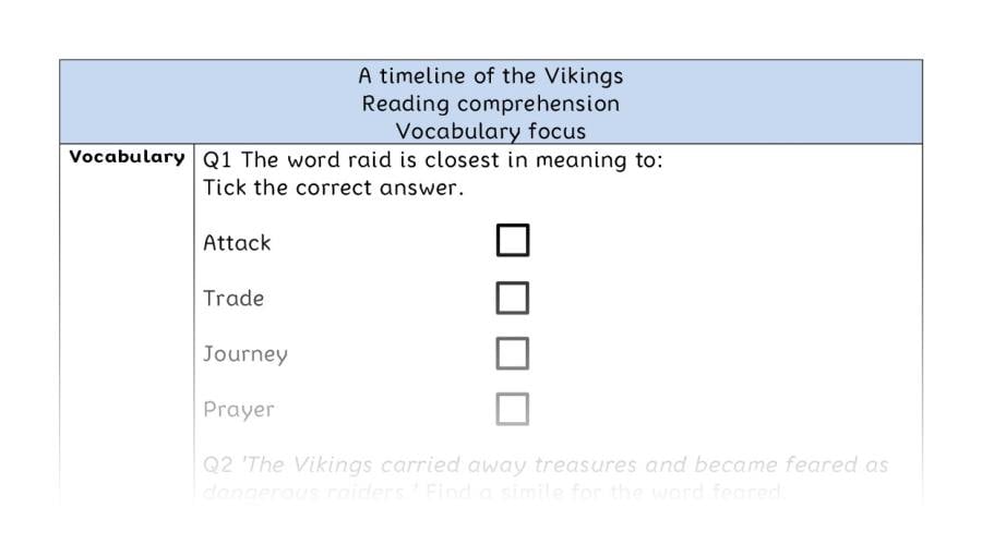 Reading comprehension - vocabulary - A timeline of the Vikings