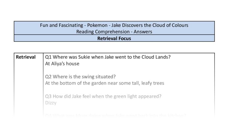 Reading comprehension-retrieval-Jake discovers the cloud of colours-answers