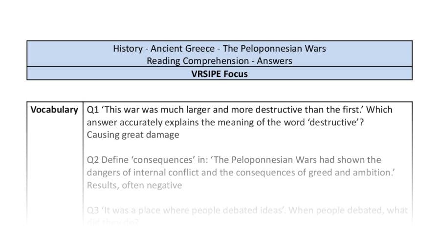 Reading Comprehension-The Peloponnesian Wars-VRSIPE Focus-answers