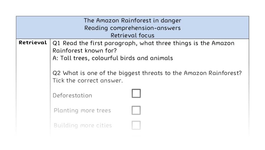 Reading comprehension - retrieval - The Amazon Rainforest in danger - answers