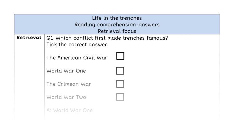 Reading comprehension - retrieval - Life in the trenches - answers