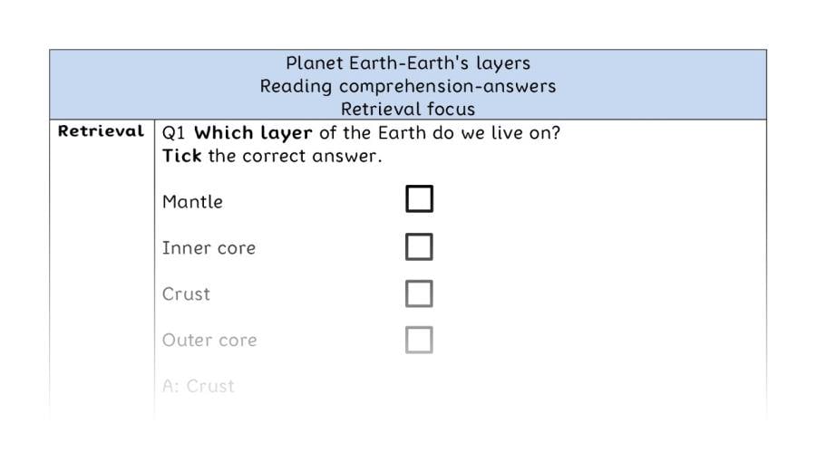 Reading comprehension - retrieval - Planet Earth-Earths layers - answers