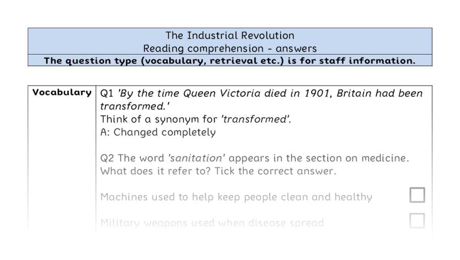 Reading comprehension - VRSIPE - The Industrial Revolution - answers