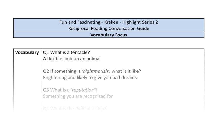 Reciprocal Reading Conversation - Kraken - Highlight Series 2 - Vocabulary Focus
