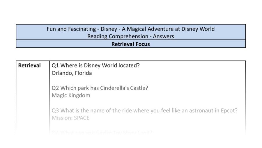 Reading Comprehension - A Magical Adventure at Disney World - Retrieval Focus