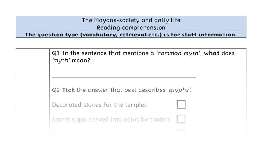 Reading comprehension VRSIPE - The Mayans-society and daily life